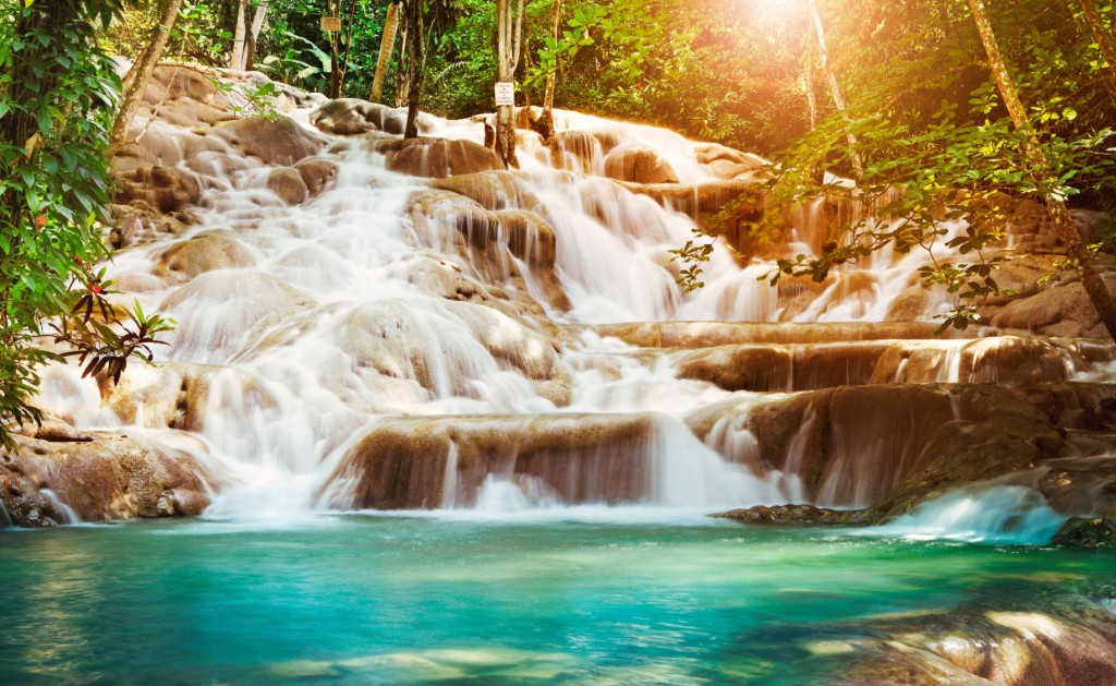 Scenic Jamaica north coast near Falmouth cruise port for waterfall, river rafting and beach shore excursions